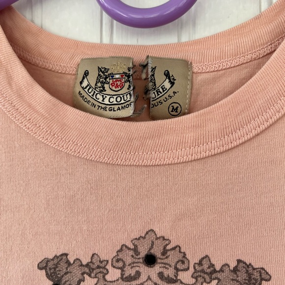 Super Rare Y2K Vintage Juicy Couture Tee Hotel Medium Peach Pink Glamorous USA - Picture 3 of 5